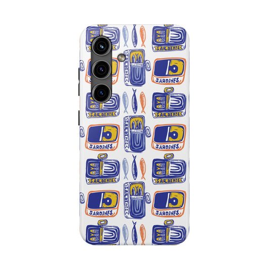 Tinned Fish Orange Blue and Yellow Phone Case - Nautical Fisherman Aesthetic Tough Phone Case for Summer