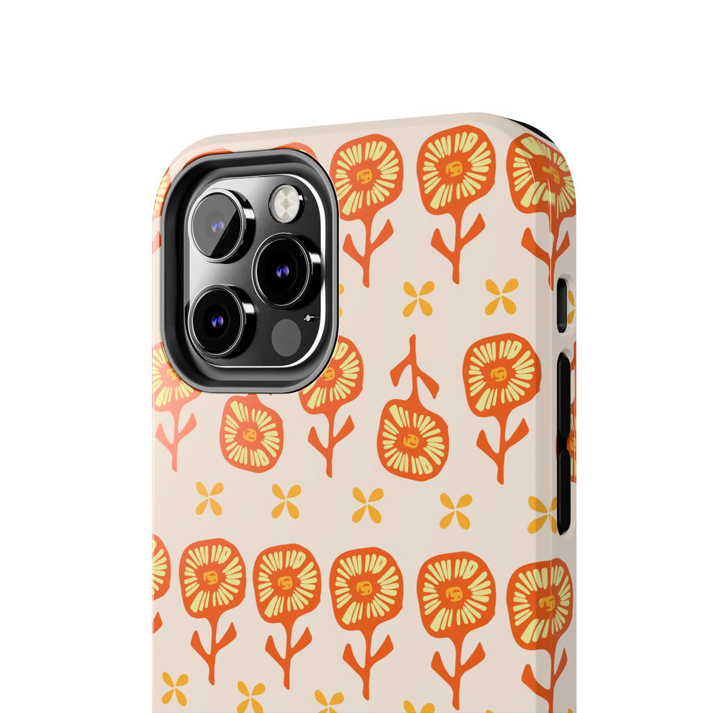 Retro Orange Floral Tough Phone Case — Durable Protective Phone Cover