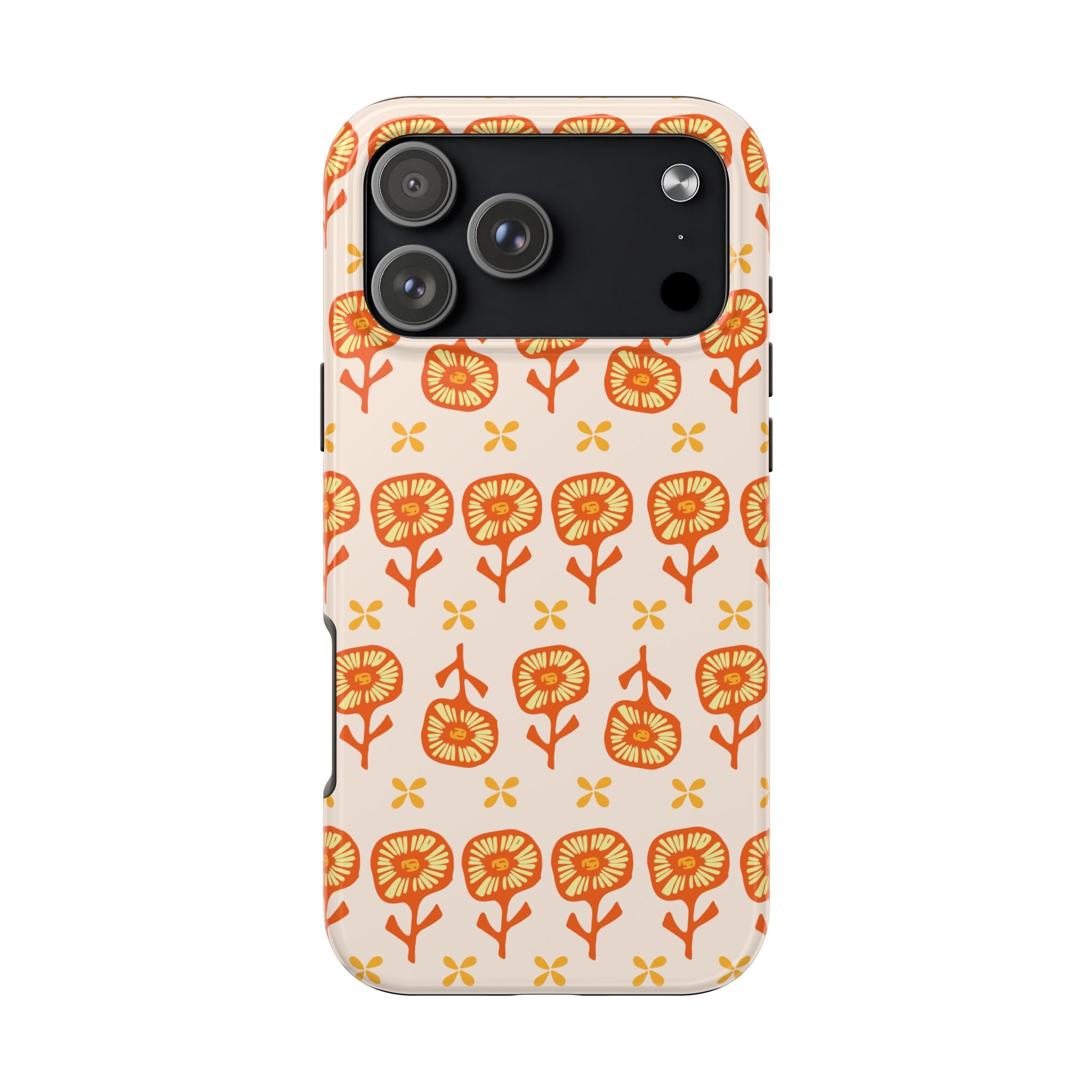 Retro Orange Floral Tough Phone Case — Durable Protective Phone Cover