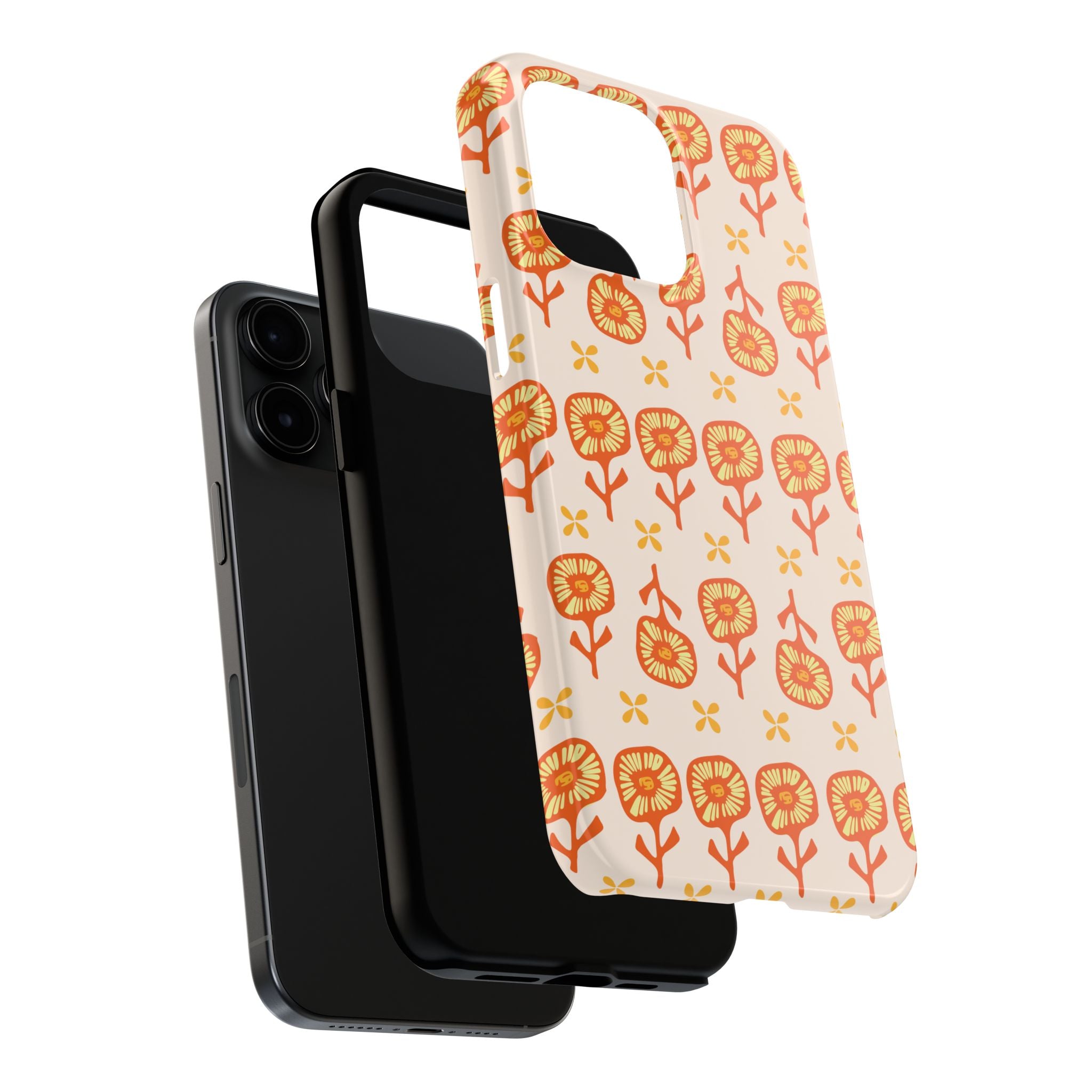 Retro Orange Floral Tough Phone Case — Durable Protective Phone Cover