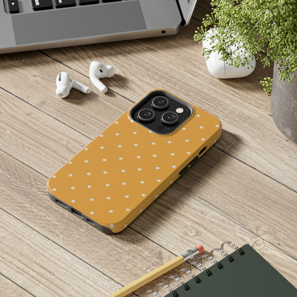 Ditsy Daisy Tough Phone Case — Mustard Floral Protective Cover