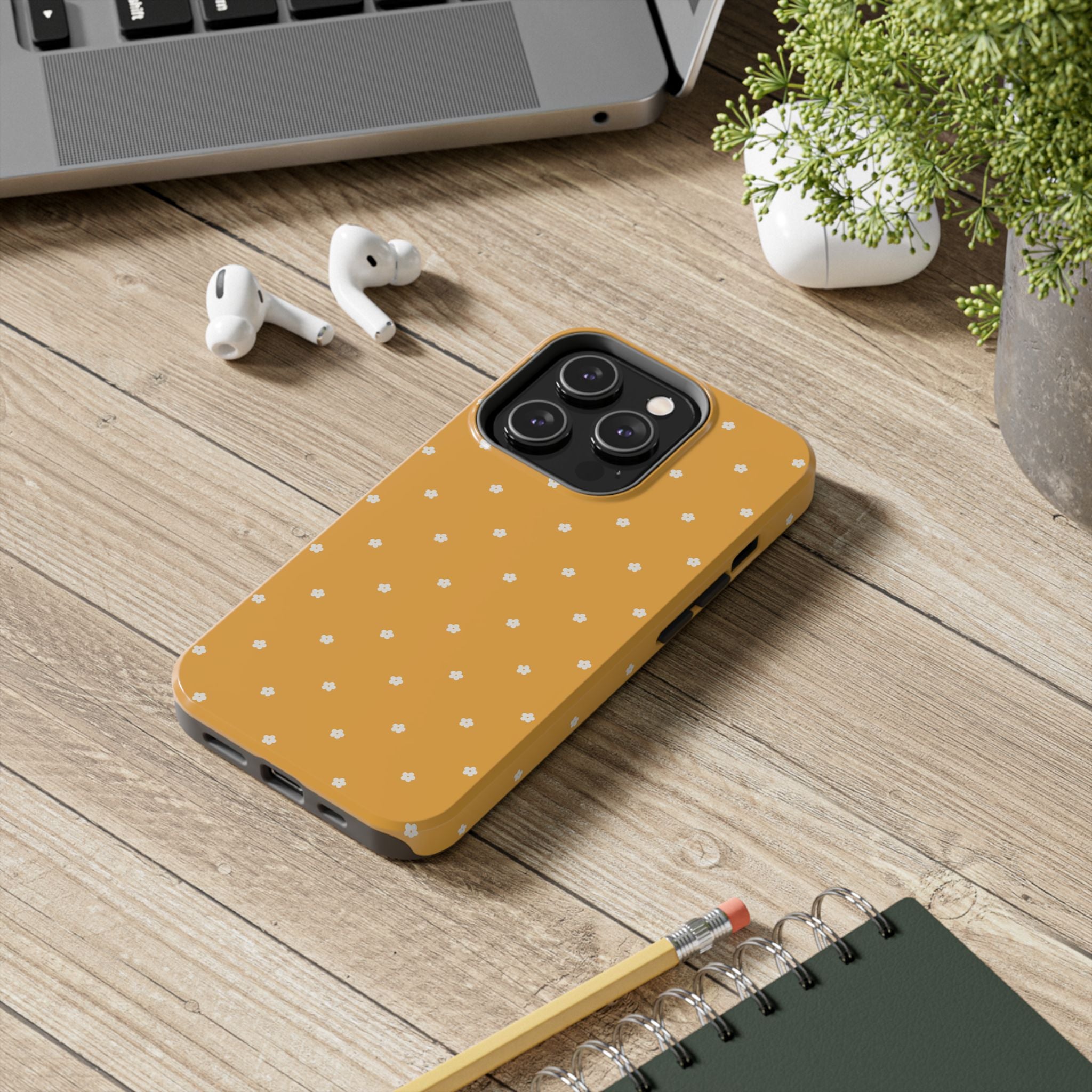 Ditsy Daisy Tough Phone Case — Mustard Floral Protective Cover