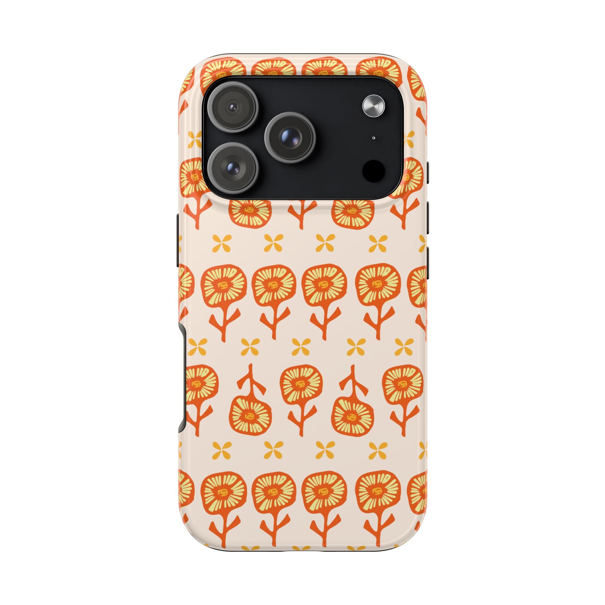 Retro Orange Floral Tough Phone Case — Durable Protective Phone Cover