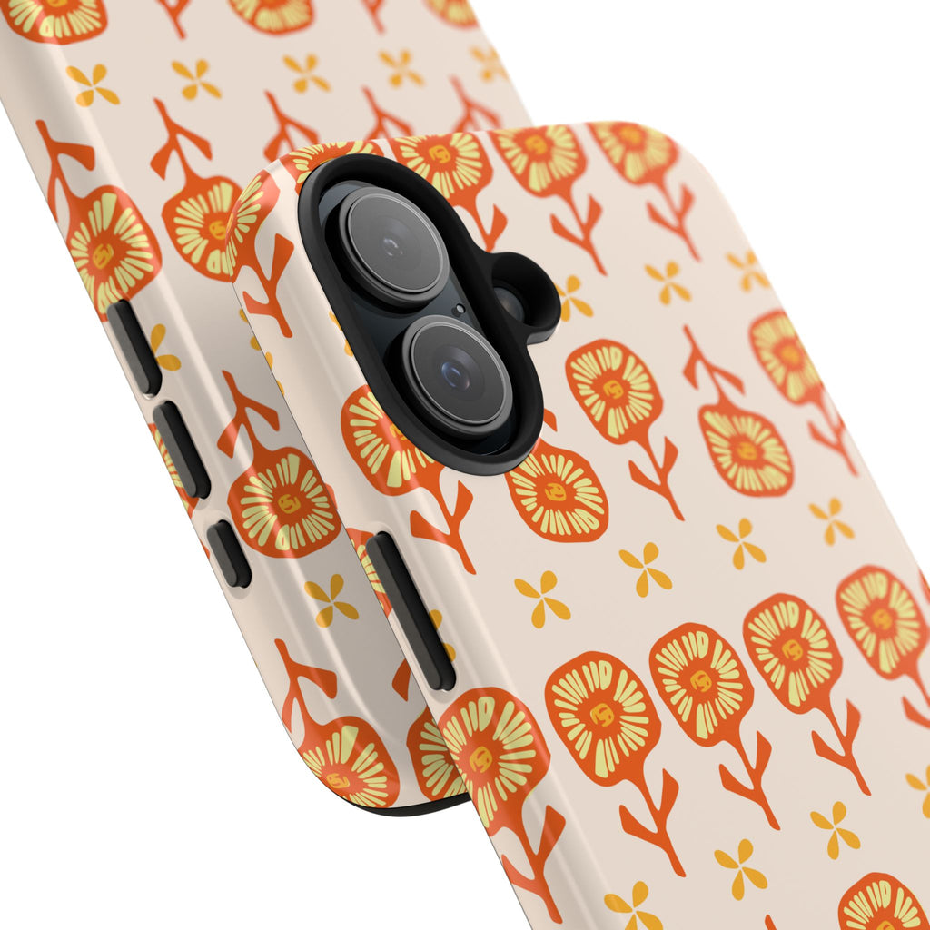 Retro Orange Floral Tough Phone Case — Durable Protective Phone Cover
