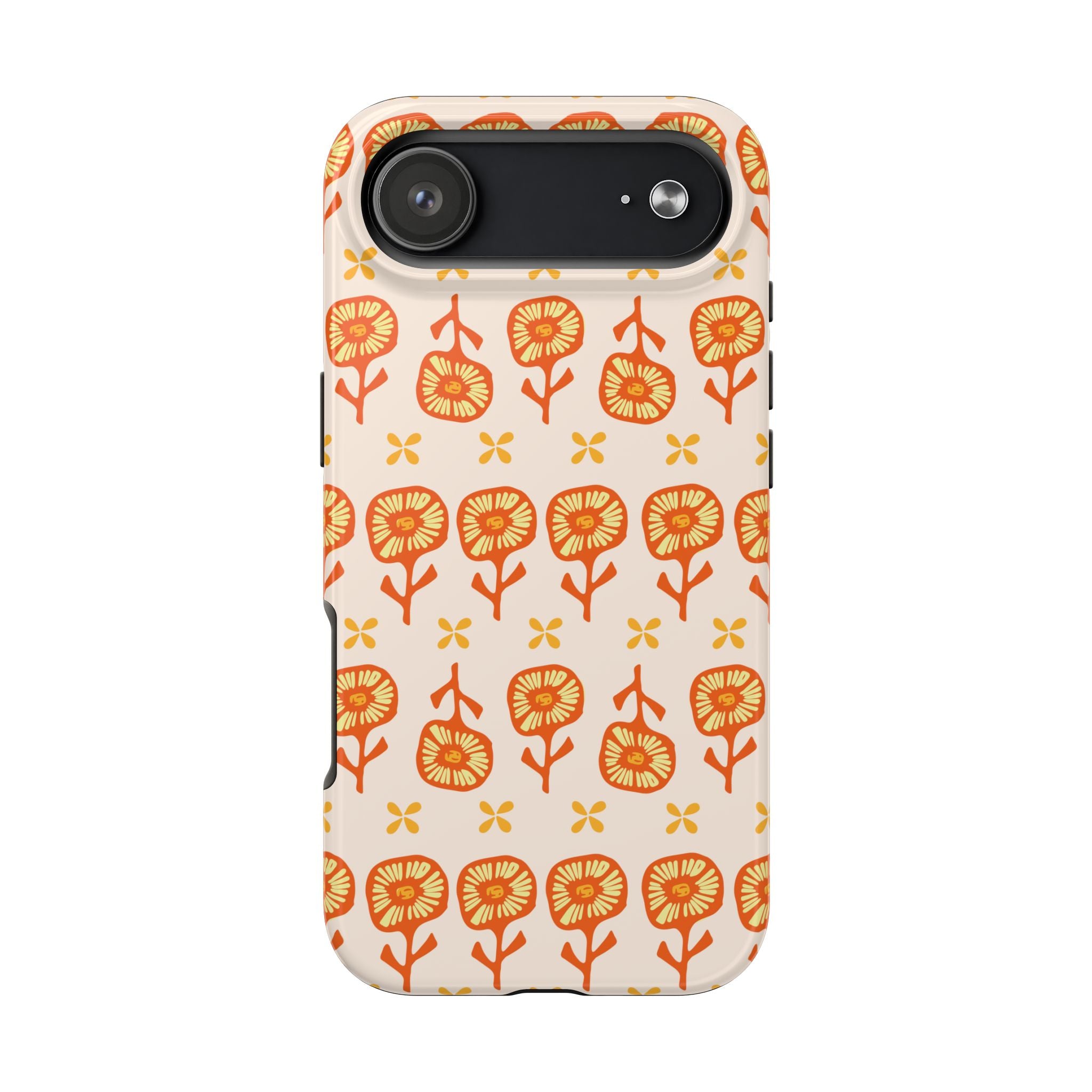 Retro Orange Floral Tough Phone Case — Durable Protective Phone Cover