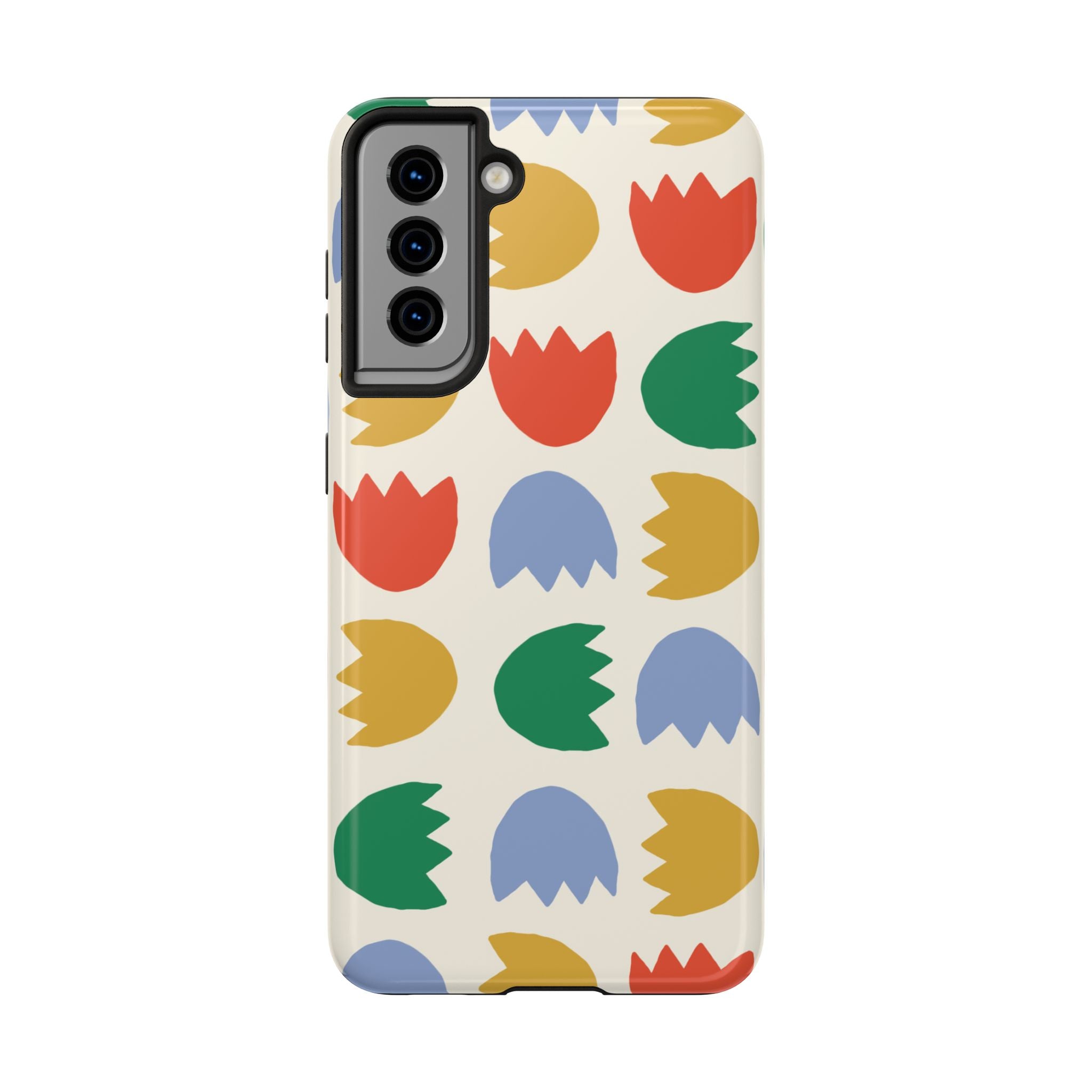 Tough Phone Case — Retro Tulip Pattern Green Floral Protective Cover