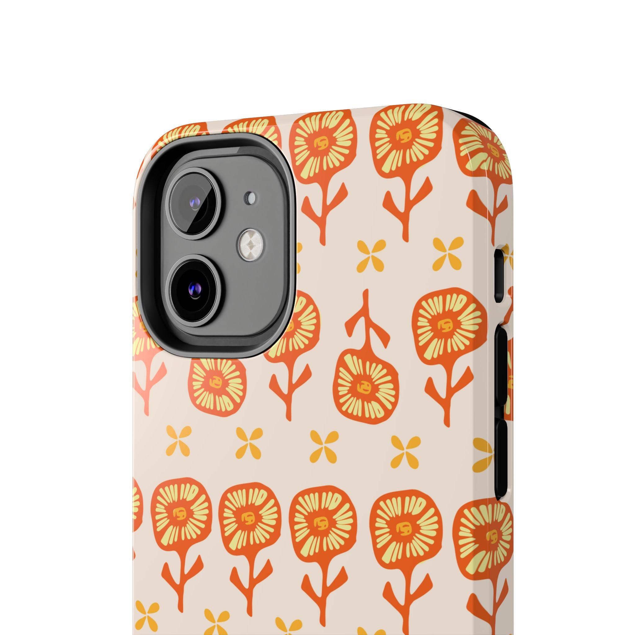 Retro Orange Floral Tough Phone Case — Durable Protective Phone Cover