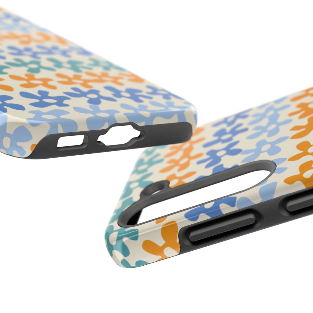 Floral Stripe Tough Phone Case — Colorful Retro Doodle Protection