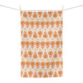 Orange Floral Pattern Tea Towel — Retro Botanical Microfiber Kitchen Towel