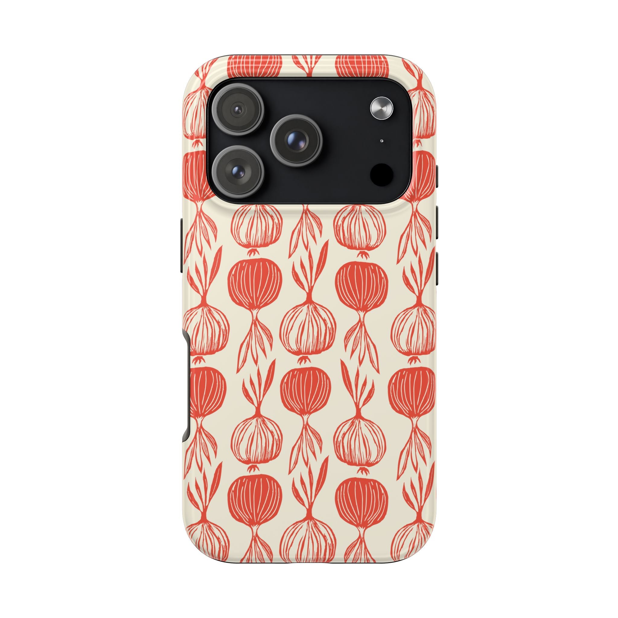 Floral Onion Pattern Tough Phone Case — Red Botanical Protective Phone Cover