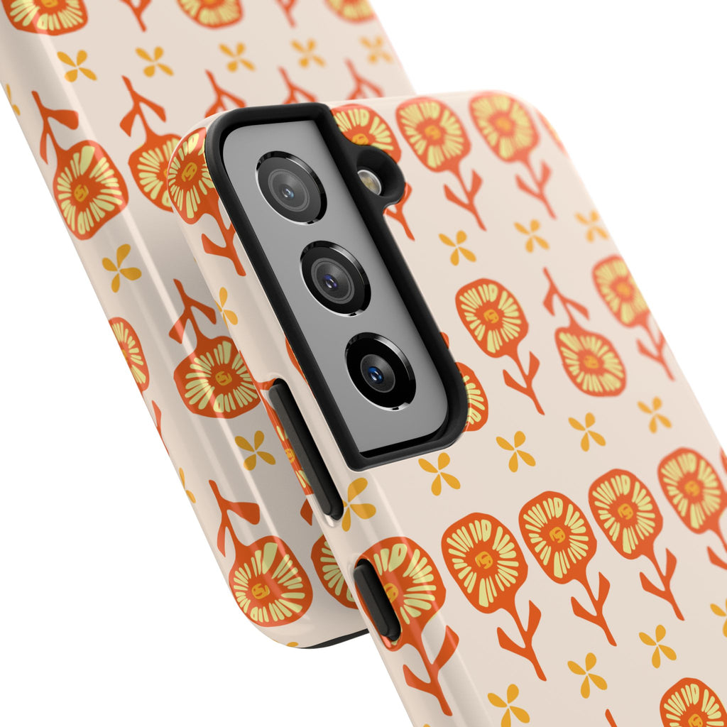 Retro Orange Floral Tough Phone Case — Durable Protective Phone Cover