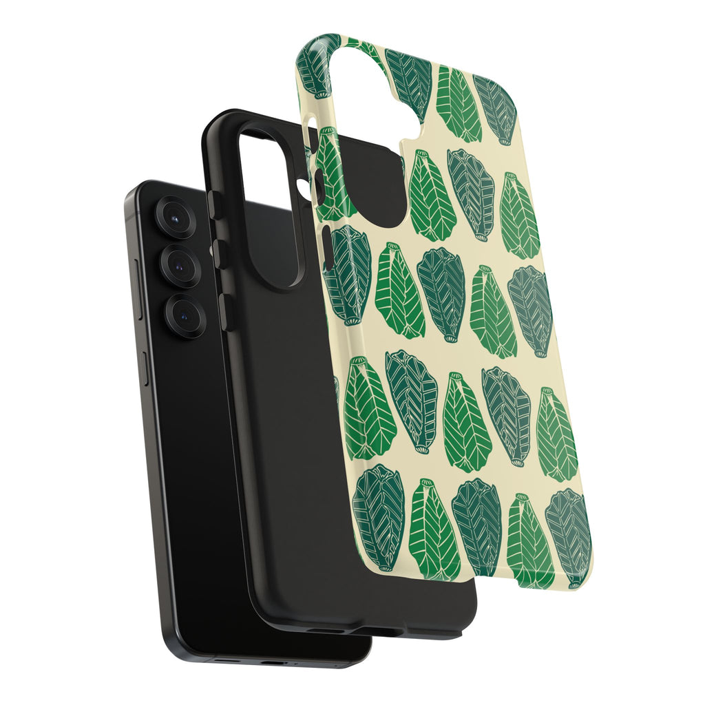 Leaf Pattern Tough Phone Case — Green Botanical Protective Phone Cover