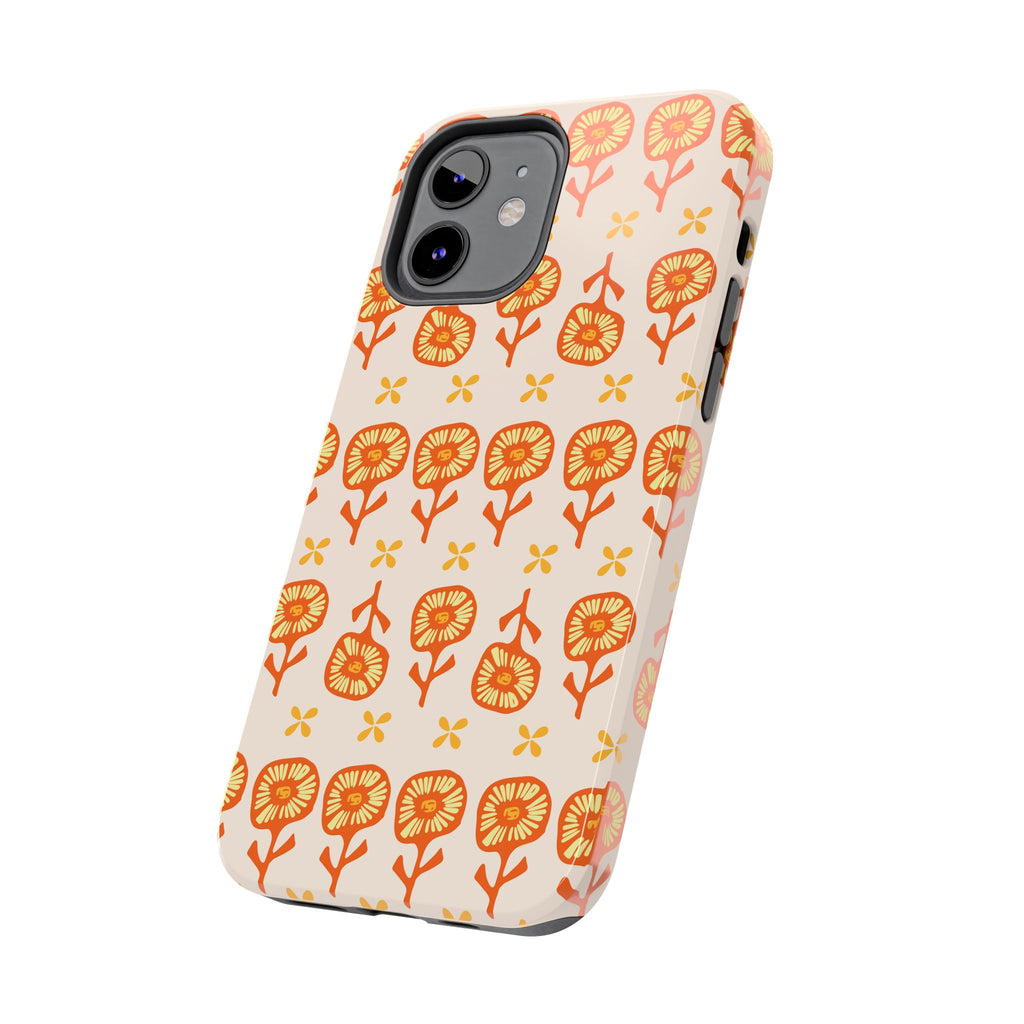 Retro Orange Floral Tough Phone Case — Durable Protective Phone Cover