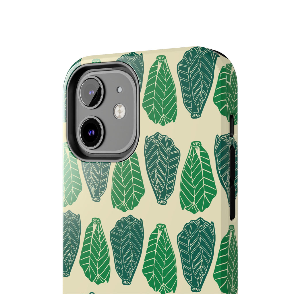 Leaf Pattern Tough Phone Case — Green Botanical Protective Phone Cover
