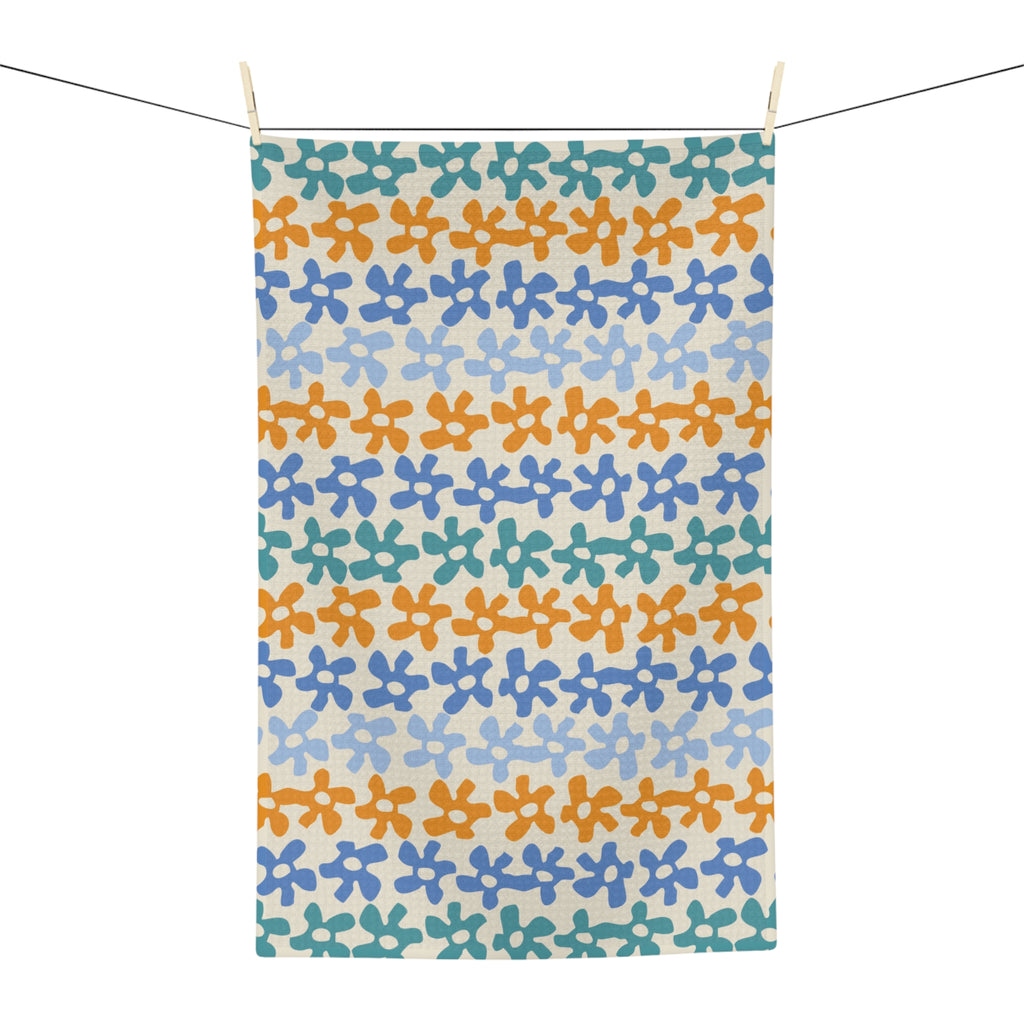 Floral Stripe Microfiber Tea Towel — Colorful Hand-Drawn Flower Pattern