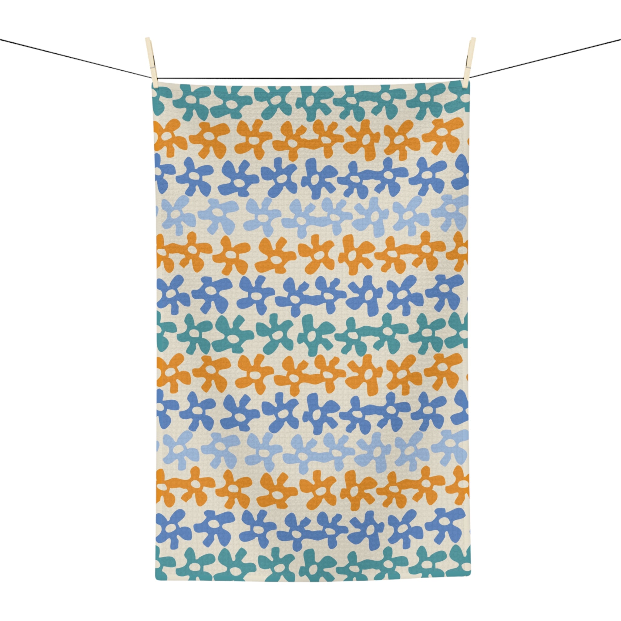 Floral Stripe Microfiber Tea Towel — Colorful Hand-Drawn Flower Pattern