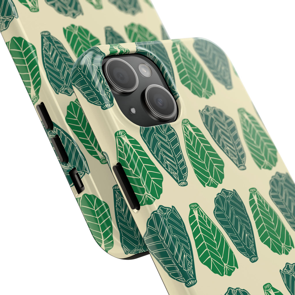 Leaf Pattern Tough Phone Case — Green Botanical Protective Phone Cover