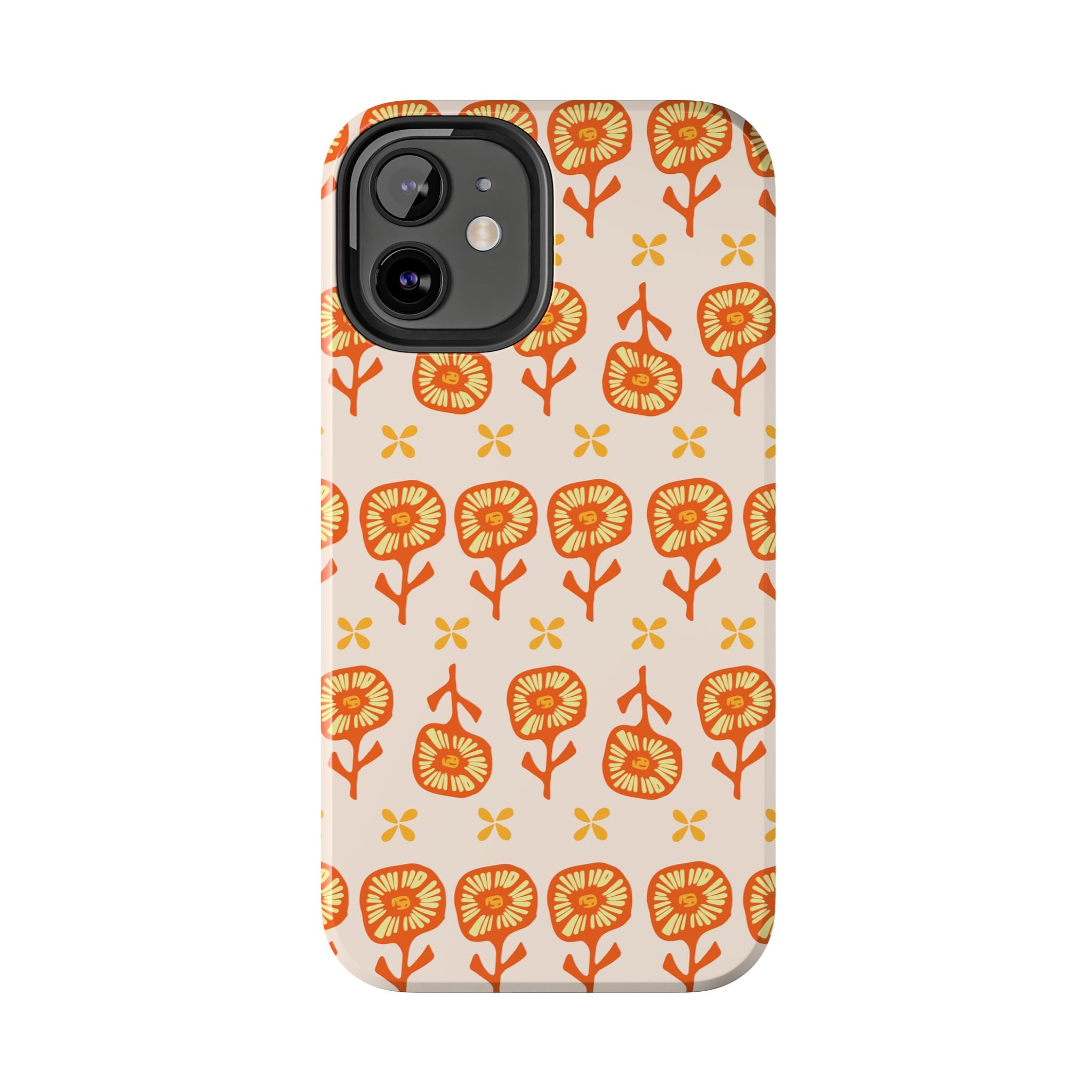 Retro Orange Floral Tough Phone Case — Durable Protective Phone Cover