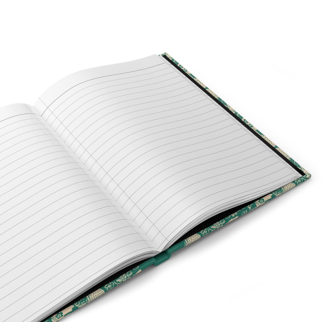 Floral Thistle Hardcover Journal — Botanical Green Strawberry Pattern