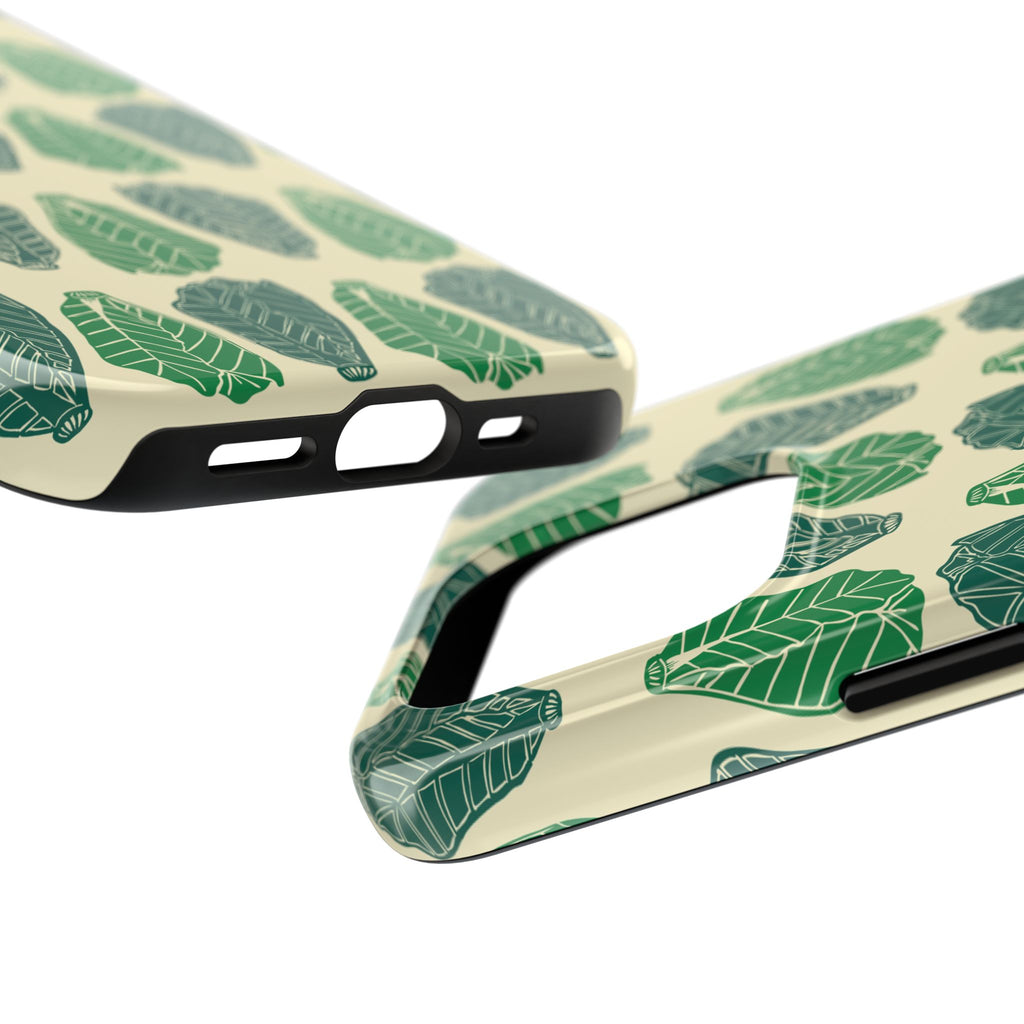 Leaf Pattern Tough Phone Case — Green Botanical Protective Phone Cover
