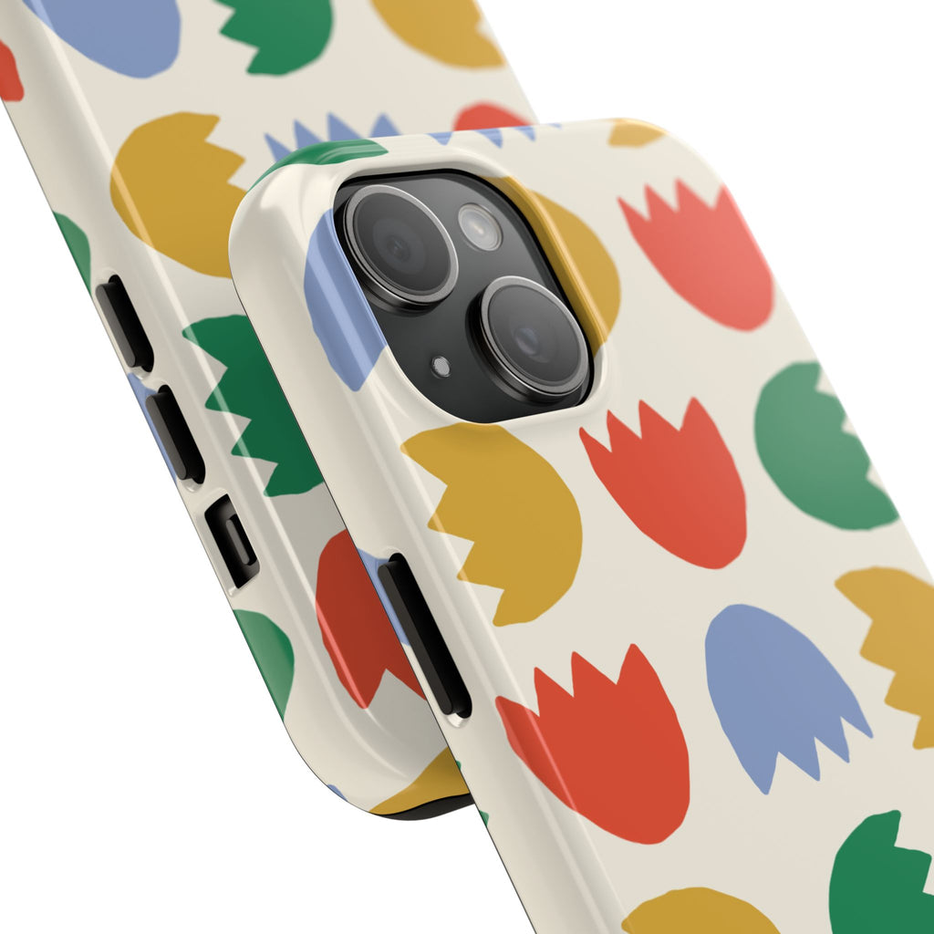 Tough Phone Case — Retro Tulip Pattern Green Floral Protective Cover