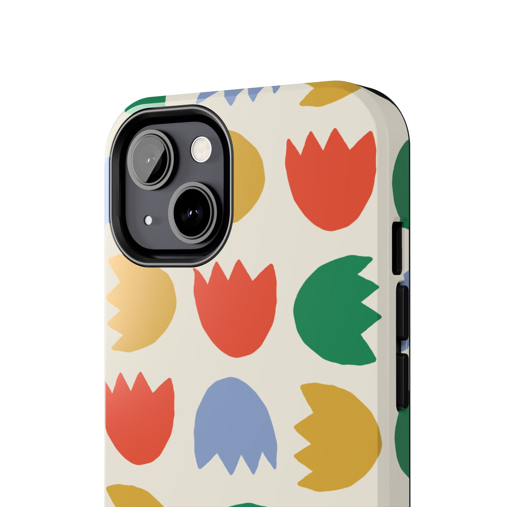 Tough Phone Case — Retro Tulip Pattern Green Floral Protective Cover