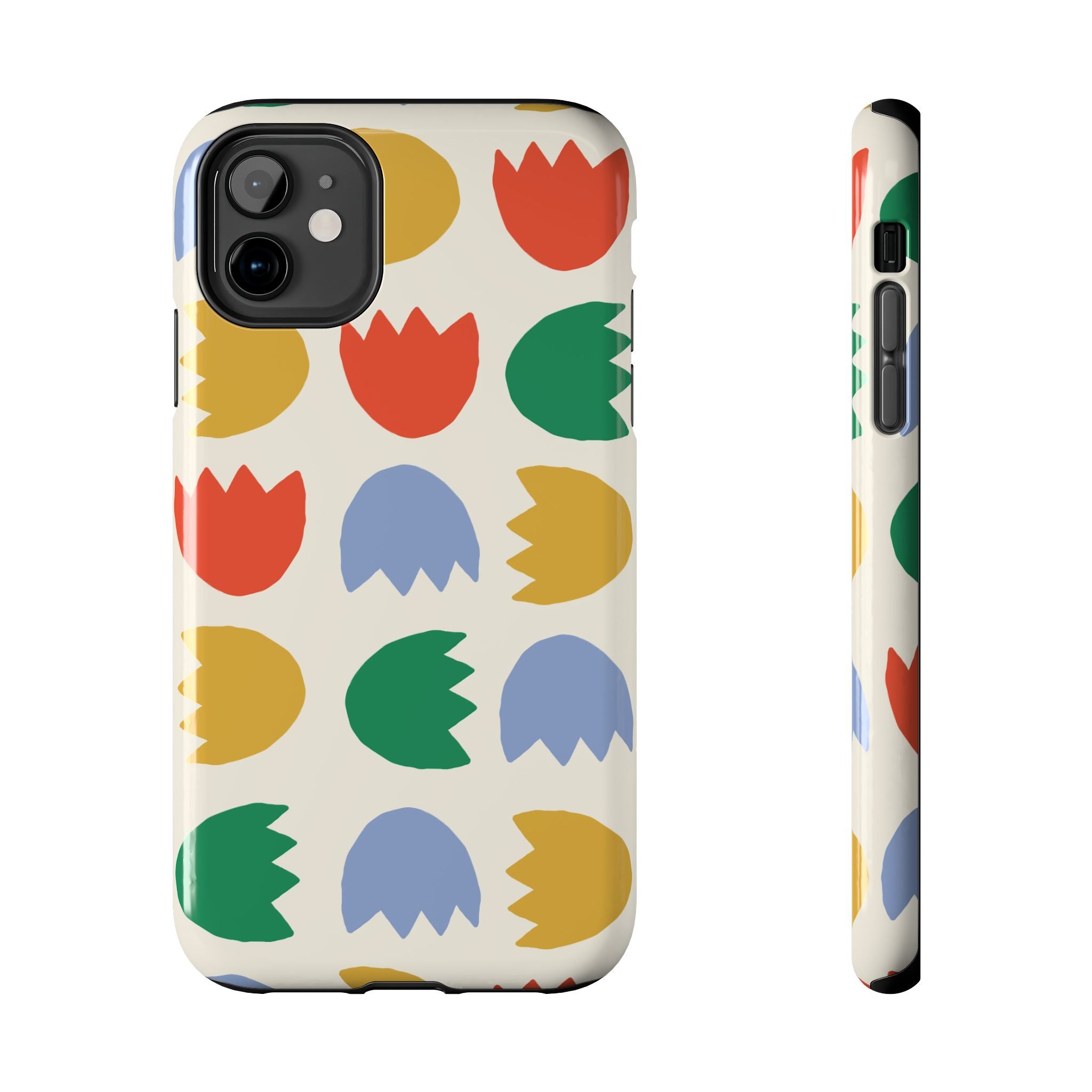 Tough Phone Case — Retro Tulip Pattern Green Floral Protective Cover