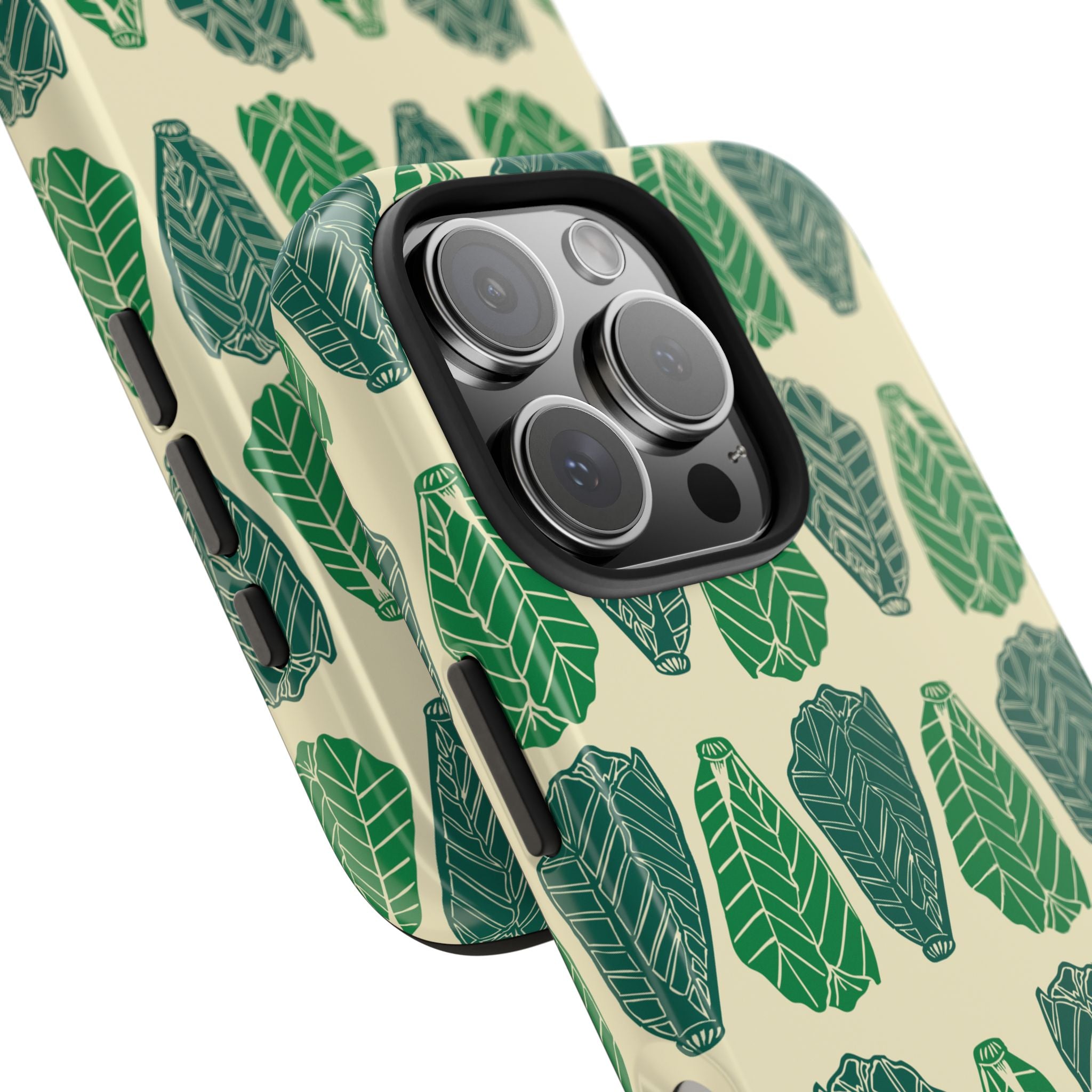 Leaf Pattern Tough Phone Case — Green Botanical Protective Phone Cover