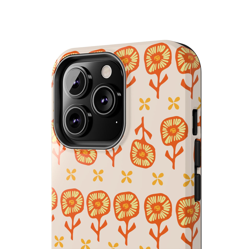 Retro Orange Floral Tough Phone Case — Durable Protective Phone Cover