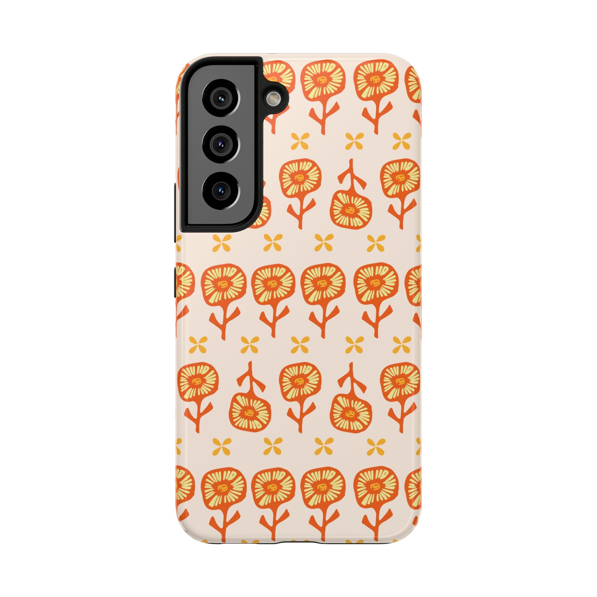 Retro Orange Floral Tough Phone Case — Durable Protective Phone Cover