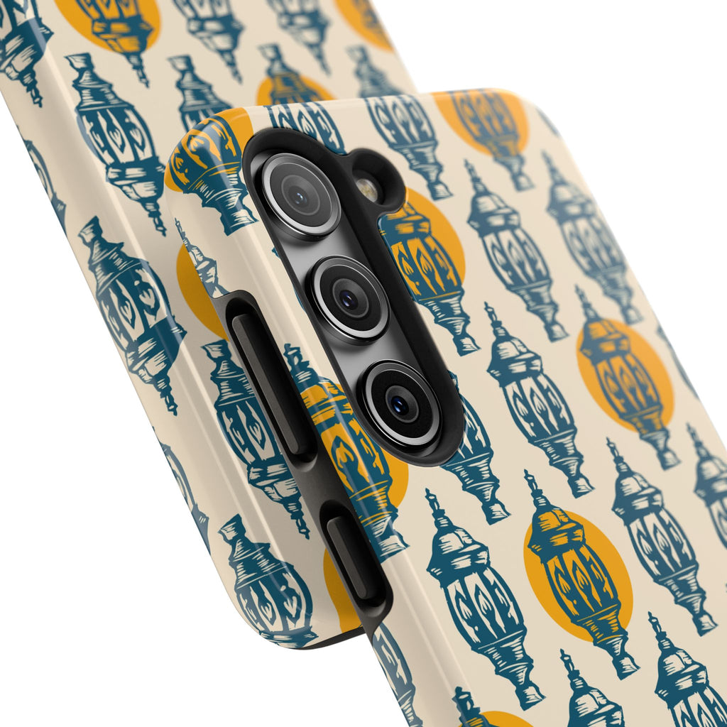 Tough Phone Case — Blue & Mustard Lantern Pattern Slim Protective Cover