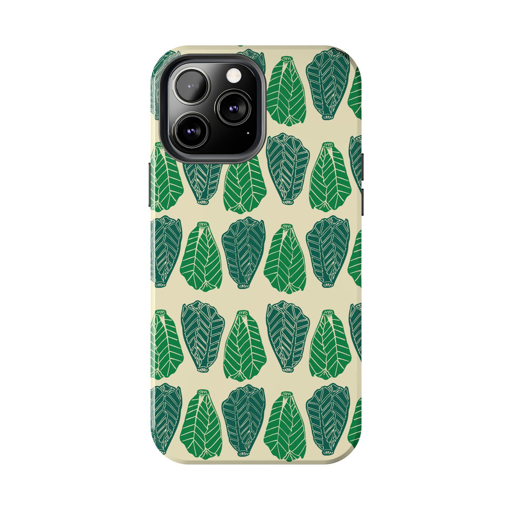 Leaf Pattern Tough Phone Case — Green Botanical Protective Phone Cover