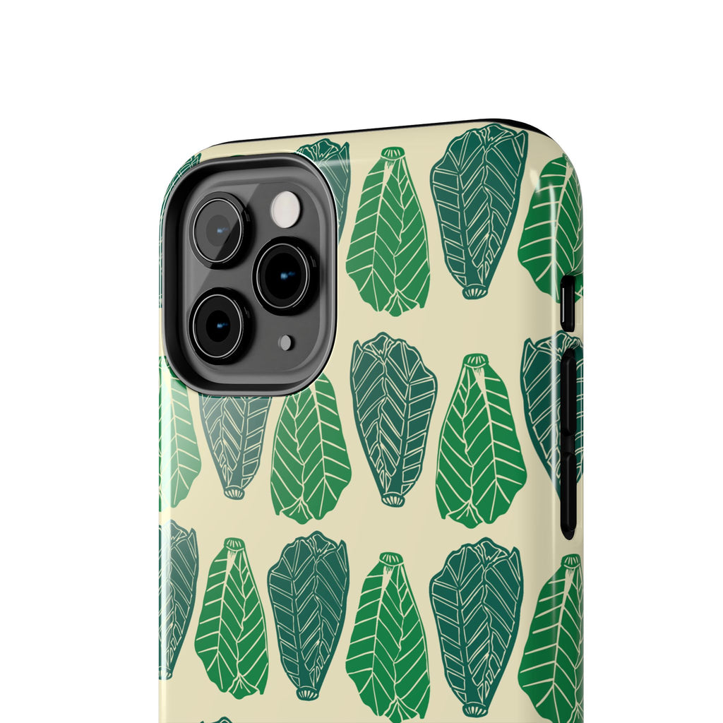 Leaf Pattern Tough Phone Case — Green Botanical Protective Phone Cover