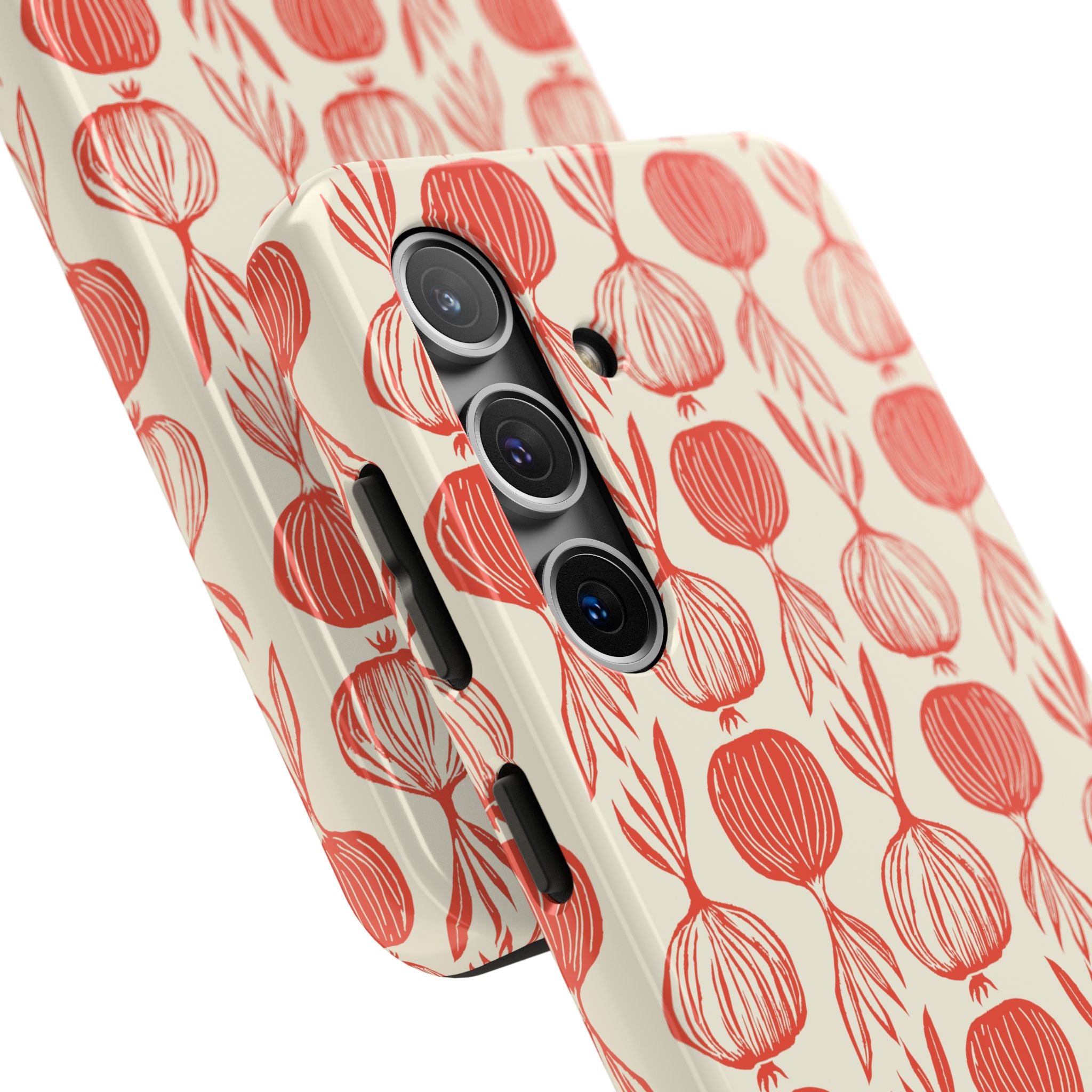 Floral Onion Pattern Tough Phone Case — Red Botanical Protective Phone Cover