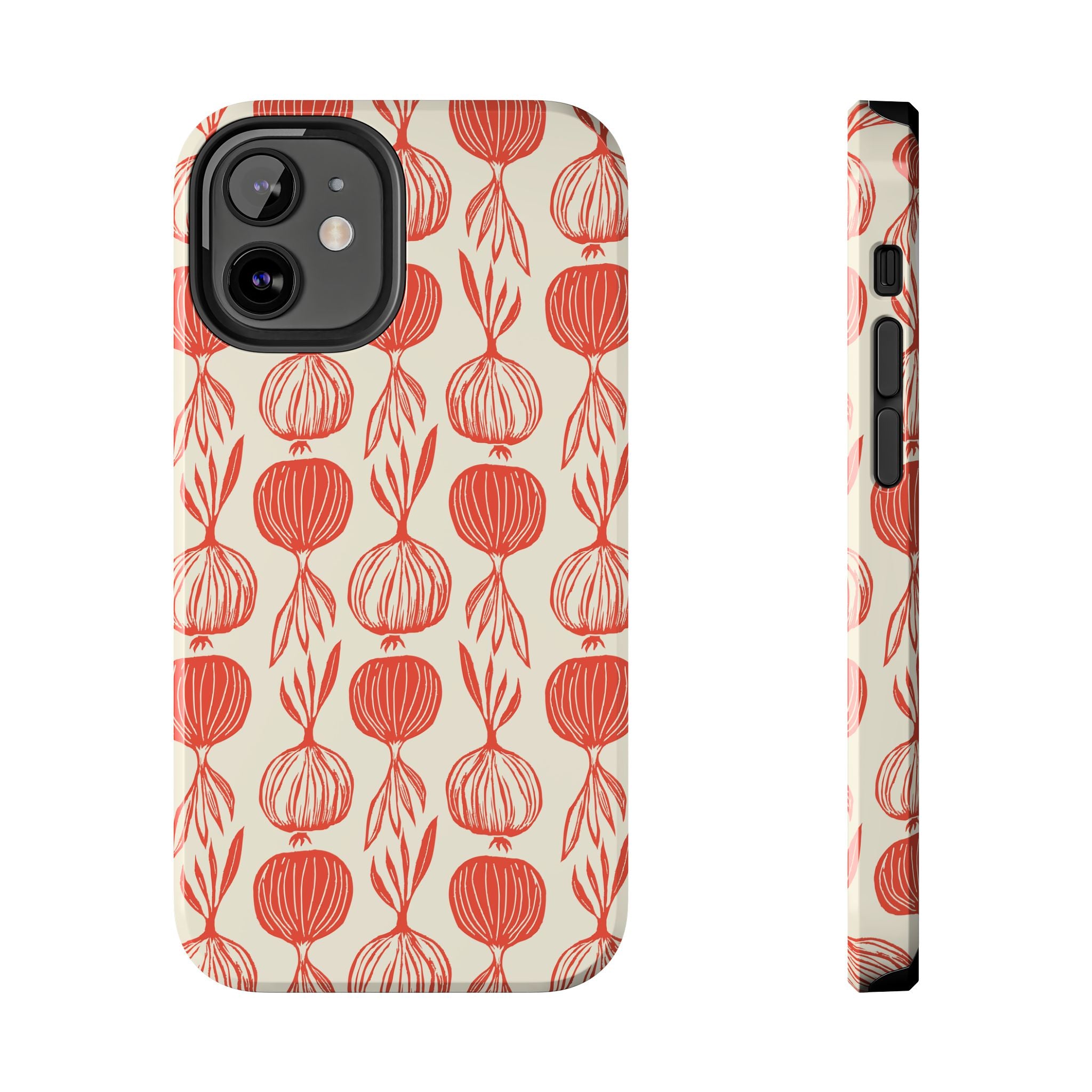 Floral Onion Pattern Tough Phone Case — Red Botanical Protective Phone Cover