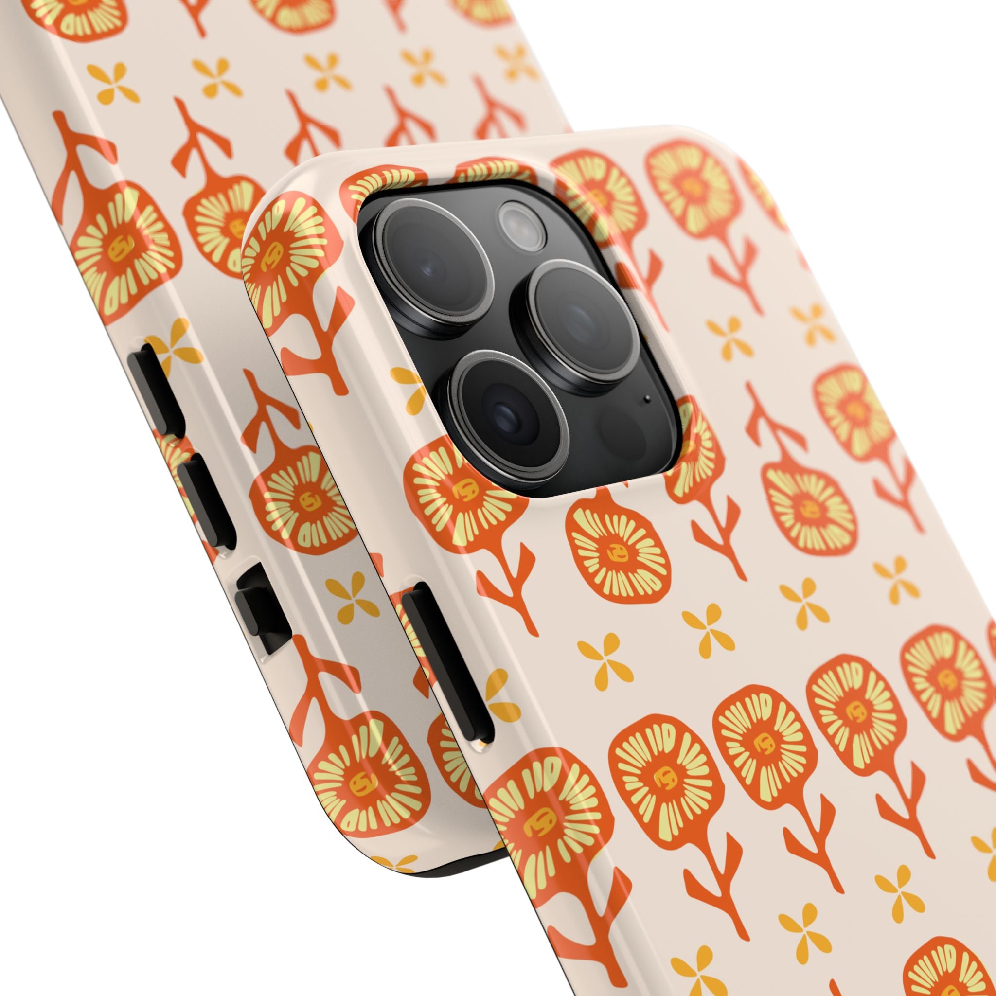 Retro Orange Floral Tough Phone Case — Durable Protective Phone Cover