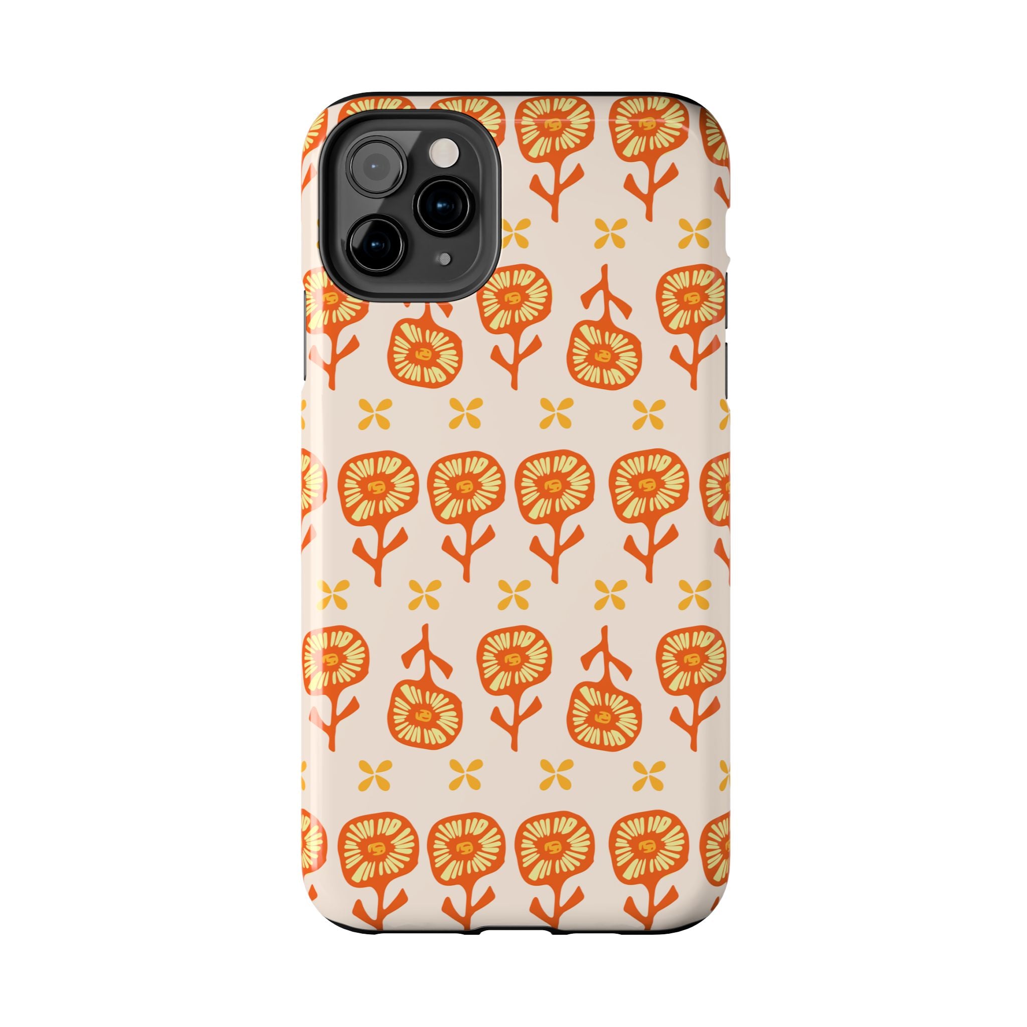 Retro Orange Floral Tough Phone Case — Durable Protective Phone Cover