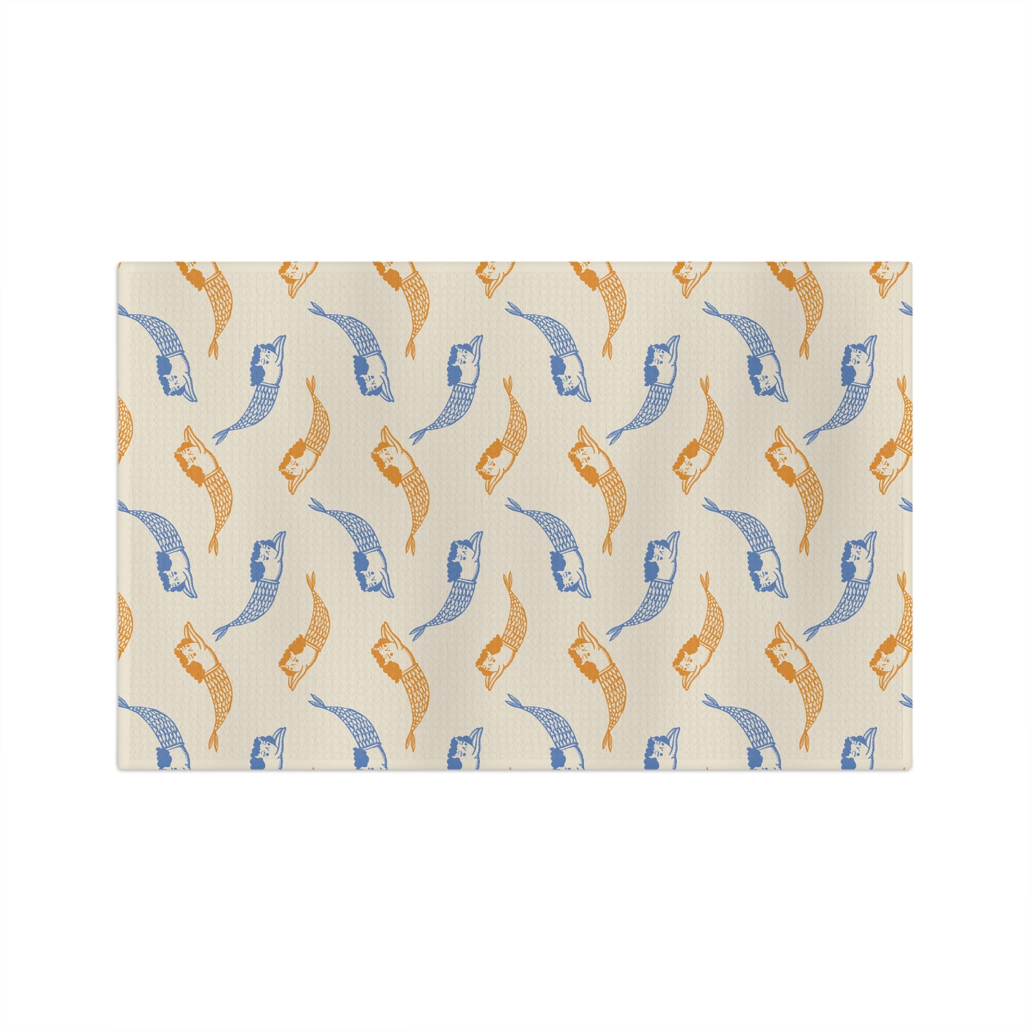 Mermaid Pattern Microfiber Tea Towel — Blue & Amber Nautical Kitchen Towel