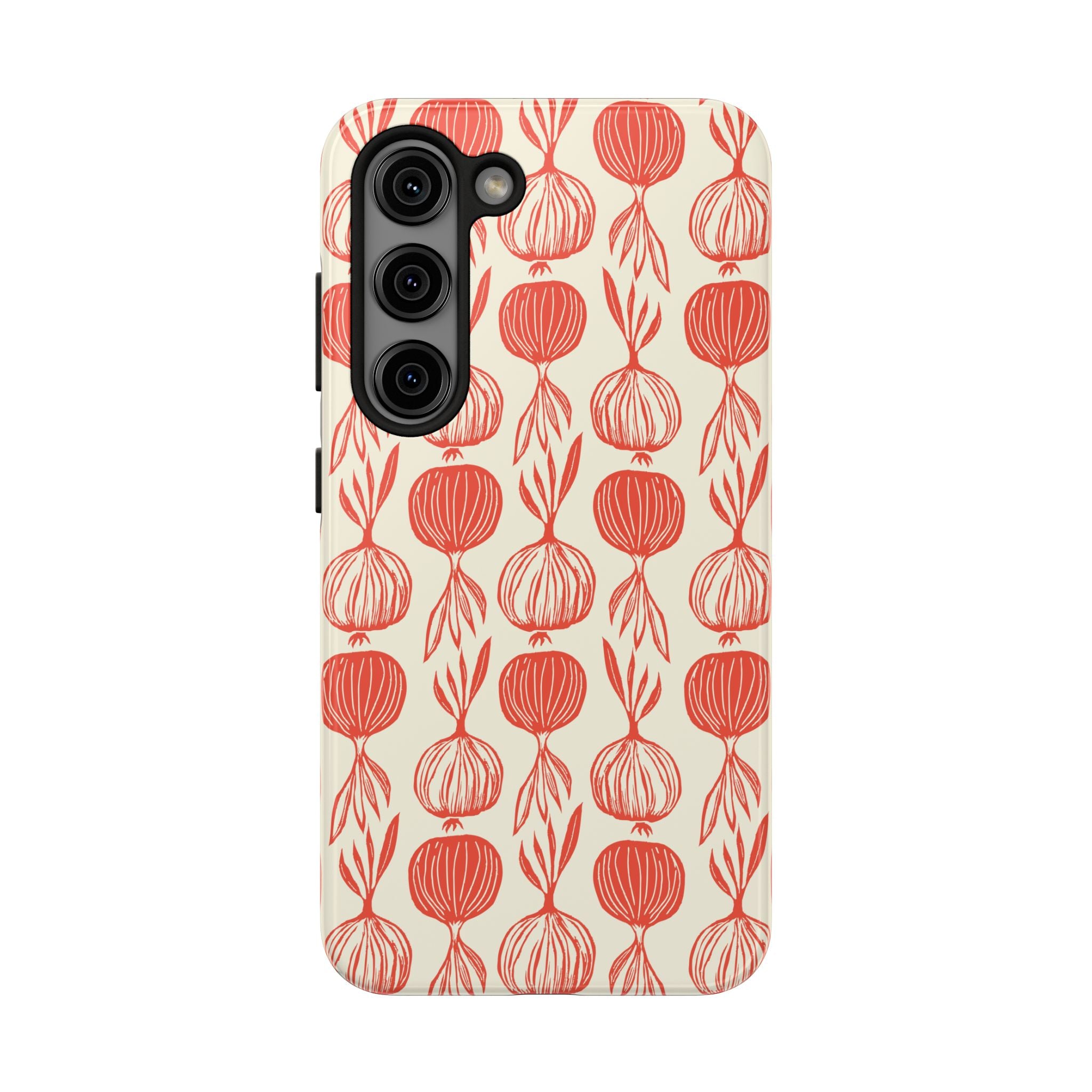 Floral Onion Pattern Tough Phone Case — Red Botanical Protective Phone Cover