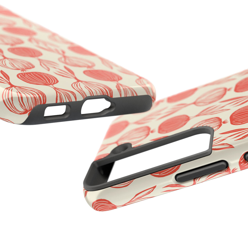 Floral Onion Pattern Tough Phone Case — Red Botanical Protective Phone Cover