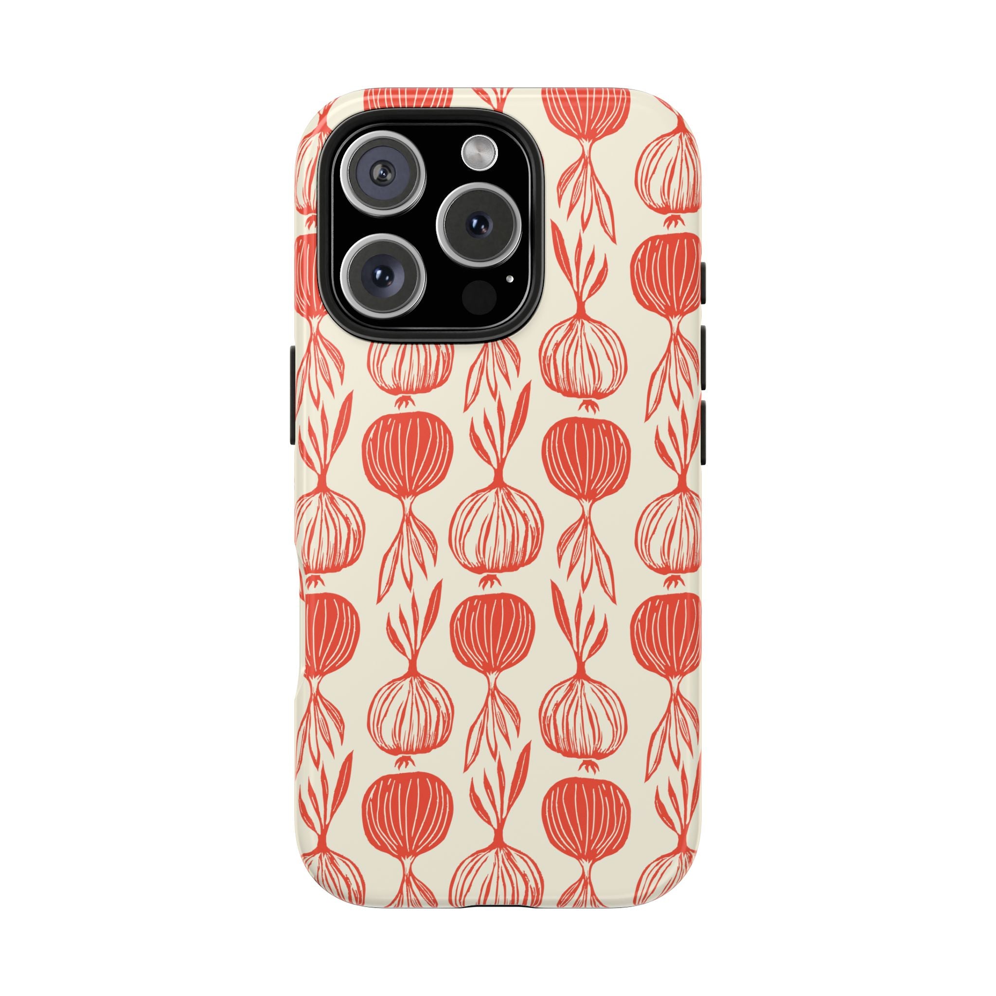 Floral Onion Pattern Tough Phone Case — Red Botanical Protective Phone Cover