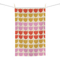 Tulip Pattern Microfiber Tea Towel — Retro Pink, Coral & Mustard Kitchen Towel