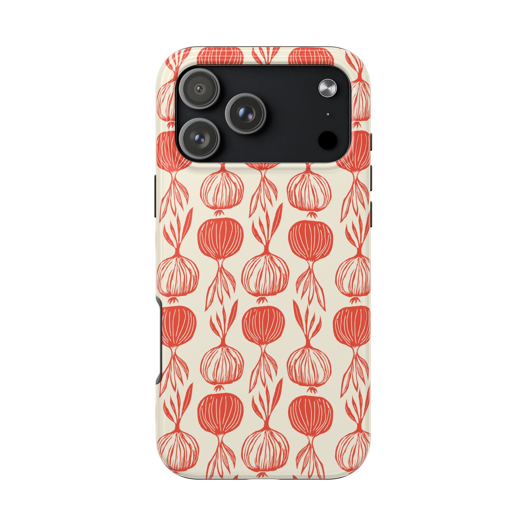 Floral Onion Pattern Tough Phone Case — Red Botanical Protective Phone Cover