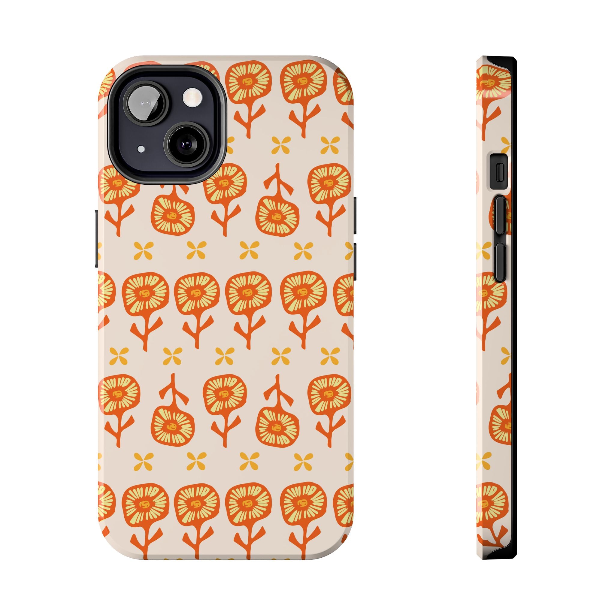 Retro Orange Floral Tough Phone Case — Durable Protective Phone Cover