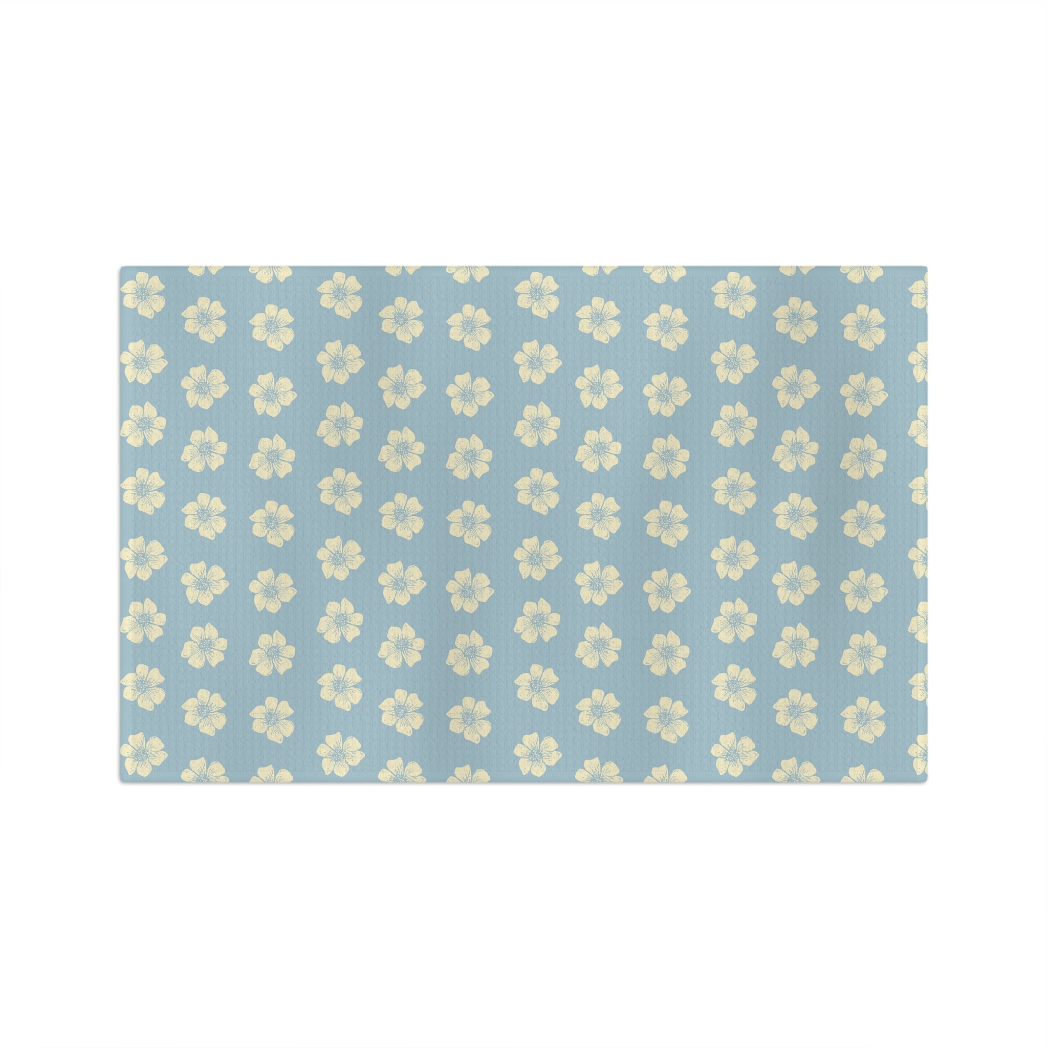 Floral Microfiber Tea Towel — Pale Blue Vintage Daisy Pattern