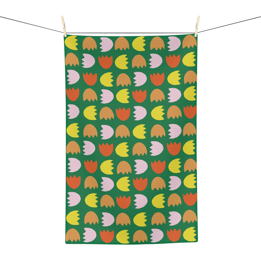 Floral Tulip Pattern Microfiber Tea Towel — Retro Spring Kitchen Décor