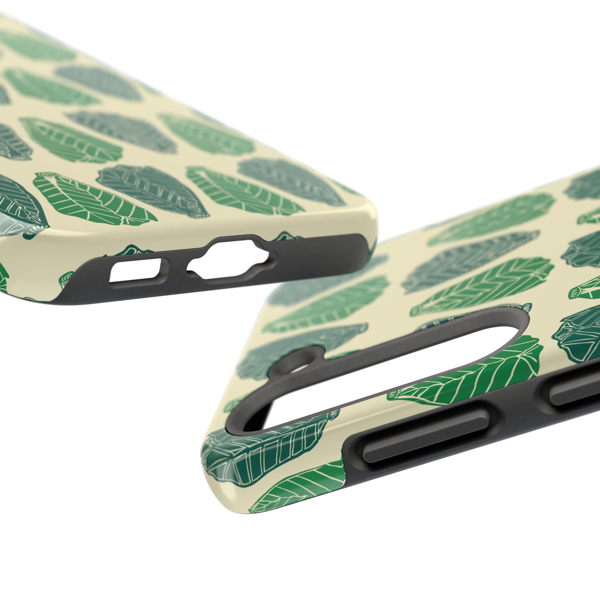 Leaf Pattern Tough Phone Case — Green Botanical Protective Phone Cover