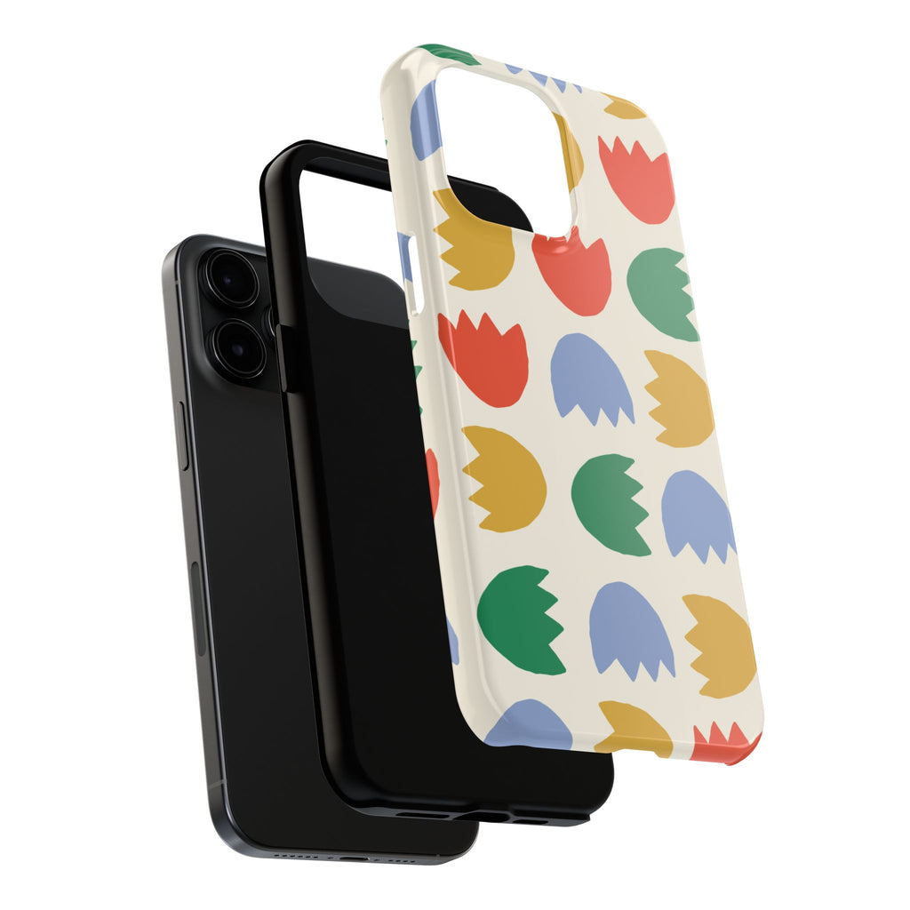 Tough Phone Case — Retro Tulip Pattern Green Floral Protective Cover