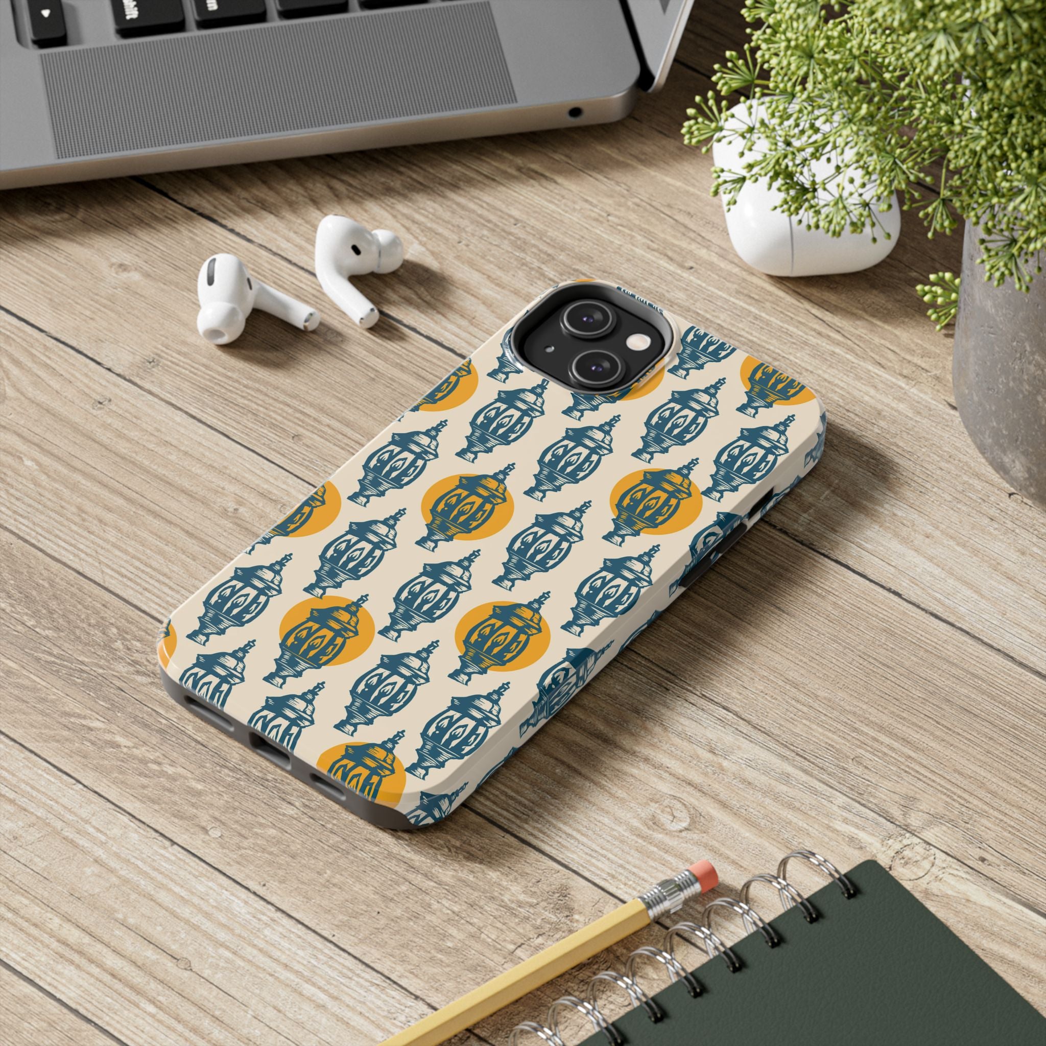 Tough Phone Case — Blue & Mustard Lantern Pattern Slim Protective Cover
