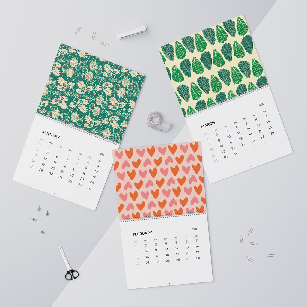 2026 Modern Folk Pattern Wall Calendar – Floral & Illustrative Kitchen Art